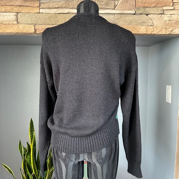 VTG Argyle Preppy Wool Angora Cropped Sweater Indie Grunge Artsy Black Blue L - Picture 5 of 9